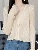Cardigan de punto para mujer, color liso estilo francés, cuello en V, hebilla de madera, abrigo corto, adelgazante, para ir al trabajo, fino