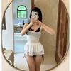 Traje de baño bikini sexy de alta gama con tela ondulada, retro, simple, con tirantes de tres puntos, sexy, bikini, traje de baño para mujer