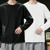 Camiseta casual versátil de manga larga para hombre para otoño, cuello redondo, color liso moderno, cómoda, transpirable y de corte holgado.