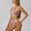 Conjunto de Lingerie Sexy Renda Floral Rosa Desejo Puro Francês Estilo Fino Borda de Cílios Malha Transparente para Mulheres