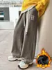 Z1012 Pantalones Casuales Rectos de Forro Polar para Niños Yang Temprano para Niños Pantalones Largos Gruesos con Forro de Polar para Niños de Invierno de Edad Media y Grandes