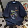 Design Criativo Mundo Nebuloso Estilo Harajuku Gatinho Quebra-Cabeça Grafite Verão Novo Camiseta de Manga Curta Top de Meia Manga para Mulheres