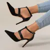 Sandálias de Salto Alto Stiletto Bico Fino Feitas Sob Medida Transfronteiriças, Estilo Europeu e Americano, Sandálias de Salto Alto com Fivela em T Vazada e Bico Fechado