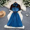 Vestido Vintage de Patchwork em Jeans para Mulheres, Vestido de Verão A-Line Emagrecedor de Cintura Alta, Roupa para o Trabalho para Mulheres, Novo Modelo 2026