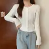 Cardigã de Malha Liso de Manga Longa para Mulheres, Estilo Coreano Curto