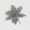 Flores de Natal Simuladas, Lantejoulas com Pó Dourado, Decorações de Natal, Decoração de Tecido Flocado para Árvore de Natal, Flores de Corte, Flores Simuladas
