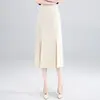 Falda Elegante y Madura de Cintura Alta Estilo Línea A para Mujer, de Longitud Media con Abertura, Favorecedora y que se Ajusta a las Caderas, Falda de Traje Estilosa para Primavera y Verano