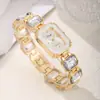 20252 Novo Relógio Quadrado de Quartzo Casual Fashion Feminino Pulseira de Strass Liga de Metal Disponível