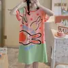 Pijama de verano para mujer de talla grande, diseño de dibujos animados lindo, para damas de talla grande, vestido camisón de seda de leche para el hogar, venta al por mayor