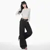Jeans de Pierna Ancha Antidesvanecimiento de Cintura Alta para Mujer, Nuevo Estilo Primavera 2026, Diseño Único con Remaches, Pantalones Sueltos de Largo hasta el Suelo