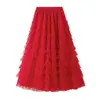 Comercio Exterior Ropa de Mujer 2025 Popular Falda de Mujer Malla Multicapa Empalme Falda de Pastel Falda Línea A Dobladillo Amplio Falda Larga para Mujer