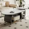 Mesa Lateral Móvil Simple de Gama Alta Lujo Ligero Moderna Ovalada de Piedra Sinterizada Sala de Estar Uso Doméstico Sensación de Gama Alta Apartamento Pequeño Mesa de Café