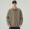Moletom masculino 2026 primavera e outono novo estilo, gola alta, jaqueta pulôver com meio zíper, estilo japonês texturizado, jaqueta da moda de cor sólida