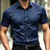 Venta caliente transfronteriza camisa de manga corta elástica ajustada para hombre sin planchar elasticidad en cuatro direcciones negocios antiarrugas camisa de manga corta hombre verano