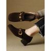 Geniales para usar mocasines franceses para mujer en primavera y otoño, punta redonda con pedrería, tacón medio, tacón grueso, zapatos de charol mate de boca profunda para mujer