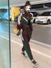 Traje deportivo informal de otoño para mujer, nuevo estilo occidental de moda, cárdigan holgado con costuras en color marrón, conjunto de dos piezas a la moda