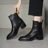 Botines Cortos de Piel de Cabra Francesa para Mujer, Tacón Grueso Otoño e Invierno Forrados de Lana Botas de Piel Genuina 25 Botas Nuevas Suela Suave Botines Chelsea para Mujer