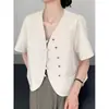 High Sense Profesional Traje Corto de Verano para Mujer Nuevo Delgado Pequeño Traje Camisa Top de Manga Corta Moderno