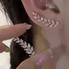 Pendientes Integrados de Lujo Ligero con Forma de Espiga de Trigo y Diamantes Completos Transfronterizos, Diseño de Nicho con Sensación de Alta Gama, Pendientes de Botón Únicos para Mujer