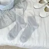 Calcetines Bordados de Oso Lindos para Mujer, Estilo Coreano, Moño Azul, Calcetines Finos de Media Pantorrilla para Primavera y Verano, Calcetines Holgados Sin Costuras