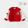Chaqueta de béisbol para niños, estilo primavera y otoño, atuendo de otoño para niños, cárdigan de color block para bebé, ropa exterior, ropa de otoño para niñas