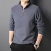Camiseta Masculina com Gola Alta e Meio Zíper, Bestseller Transfronteiriço, Pulôver Quente de Manga Longa para Outono e Inverno, Cor Sólida para Adolescentes