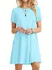 2026 Ropa de Mujer de Comercio Exterior Transfronterizo Europeo y Americano Amazon Primavera y Verano Nuevo Color Sólido Cuello Redondo Holgado Manga Corta Vestido Holgado
