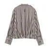 Roupas Femininas Transfronteiriças Verão 2026 Estilo Europeu e Americano Moda Versátil Camisa de Manga Longa Listrada de Botão Único com Gola Alta para Mulheres B482889