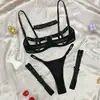 Ciervo Europeo y Americano Explosivo Verano Nuevo Moda Femenina Costura de Dos Tonos Correa Compleja Tecnología Pesada Ropa Interior Juego de 4 Piezas