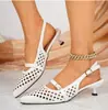 Nuevas Sandalias de Moda Extranjera con Hebilla de Una Correa, Punta Fina, Tacón Medio para Mujer, Transpirables, con Huecos Cruzados, Punta Cerrada, Talón Abierto, Zapatos Individuales