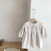 Falda de tela de lino estilo coreano para niña, Vestido versátil casual con cuello de muñeca de encaje para niños y preadolescentes
