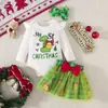 Conjunto Navideño de Tres Piezas para Bebé Romper con Estampado de Árbol de Navidad y Campana Mangas Volantes Suministro Exclusivo Transfronterizo para Bebés Niñas Conjunto Festivo
