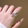 Nuevo Anillo Abierto de Serpiente con Zirconia Esmeralda Estilo Chino Lujo Ligero Anillo de Dedo Índice de Gama Alta Joyería de Moda Tendencia Venta al por Mayor