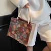 Bolsa Floral de Linho Média para Mulheres 2026 Nova Bolsa de Armazenamento de Nicho para Mulheres Estilosa Versátil de Ombro e Mão