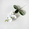 Orquídea Phalaenopsis artificial de 4 flores y 3 hojas con tallo, material de flor de pared decorativa de fondo hecho a mano para decoración de bodas y hoteles, flor artificial individual