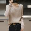 Suéter de Lana de Otoño e Invierno con Cuello en V para Mujer, Prendas de Punto de Lana Exterior, Suéter de Manga Larga, Suéter Holgado de Talla Grande, Cabello