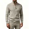 Suéter Masculino Gola Alta Meio Zíper Amazon Outono/Inverno 2026 Transfronteiriço, Cor Sólida, Tamanho Grande, Base de Tricô Jacquard