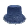 Nuevo Sombrero de Pescador de Ala Corta de Mezclilla con Bordes Deshilachados para Primavera y Verano Sombrero de Sol Protector Solar Sombrero Ajustable Estilo Artístico de Ocio Japonés para Mujer