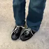 Versión de Piel de Vaca~Zapatos de Entrenamiento Alemanes Negros Retro, Zapatos con Cordones Forrest Gump, Tenis Casuales con Plataforma para Mujer, Zapatos Deportivos Versátiles, Modernos