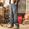 Jeans de retazos a rayas para hombre, estilo retro americano, diseño moderno de otoño, pantalones casuales rectos holgados para hombre