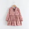 Vestido infantil novo para meninas, algodão, primavera e outono, floral, com cadarço, estilo estrangeiro, vestido de princesa, atacado