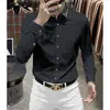 Camisa de outono nova importada de marca francesa para homens, corte slim, elástica, para negócios, sem rugas, com caimento, camisa casual