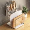 Porta cuchillos de acero inoxidable 304 para cocina con bandeja de drenaje, estante de almacenamiento para tabla de cortar y cuchillos domésticos de encimera con compartimento para palillos