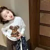 Conjunto para Meninas 2026 Novo Outono Infantil Estampa de Desenho Animado Branco Manga Longa Camada Base Versátil Bebê Calça Estampa de Leopardo