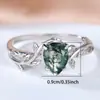 Anillo de Plata S925 con Borde de Ágata en Forma de Gota, Rama y Hoja, Moda Popular Transfronteriza, Estilo de Nicho