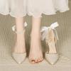 Zapatos de Punta para Mujer Primavera 2025 Nuevo Estilo con Lazo de Perlas Tacones Altos Tacones de Aguja