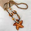 Nuevo Collar de Estrellas de Mar con Cuentas Estilo Resort Bohemio Retro Diseño de Nicho Colgante Versátil Accesorios para el Cuello