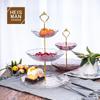Bandeja de Servicio de Tres Niveles de Vidrio con Borde Dorado para Uso Doméstico, Plato de Postre, Frutero Ensamblado, Soporte para Pastel de Bodas, Bandeja, Cristal de Lujo Ligero