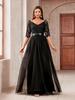 Nuevo Estilo Europeo y Americano Color Sólido Hombro Descubierto Ajustado Elegante Largo Amazon Malla Cuello en V Vestido de Noche