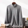 Outono e Inverno Zíper Meia Gola Alta 100 Caxemira Pura Cardigã Tricot Masculino Casual Versátil Tricot Jaqueta Masculina
